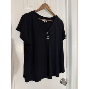 89th & Madison Blouse Women's Small Black V-neck Plus 1x Metal Hardware‎ Punk
